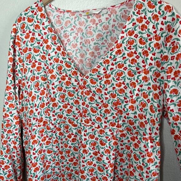 Boden Womens Ditzy Floral Print V Neck Linen Long Sleeve Dress 14L - Picture 3 of 12